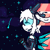 Mecha girl in space banner.
