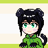 Girl with black hair and greenhoodie with dog ears and paws saying 