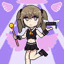 Brown haired girl with twintails in a magical girl outfit with a router
