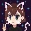 Pixel girl with cat filter and holding up peace sign.
